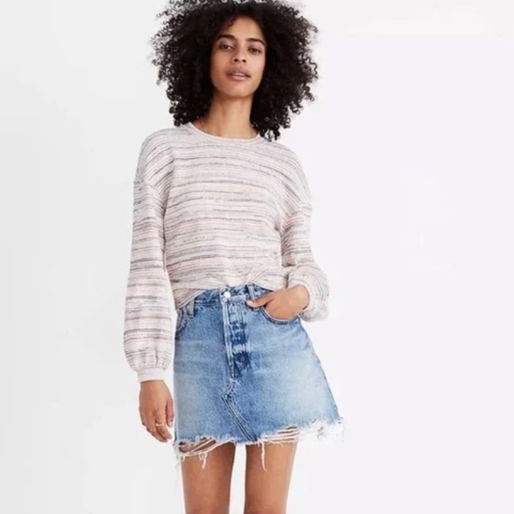 Madewell Rainbow Stripe Long Bubble Sleeve Cropped Top Size S - Picture 3 of 13